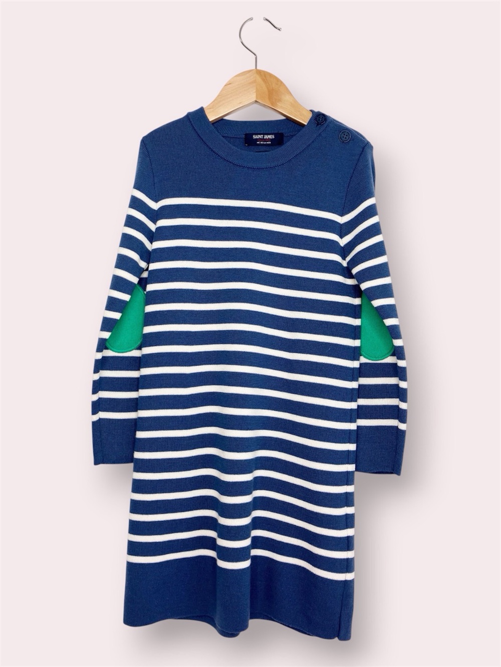 Saint James breton stripe dress blue sweater knit wool blend girls size 6 yrs